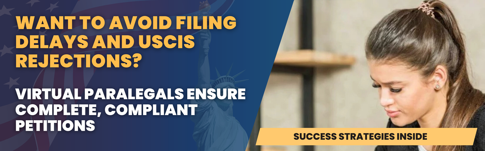 Young professional woman reviewing USCIS paperwork, symbolizing how virtual paralegals help avoid filing delays and rejections.