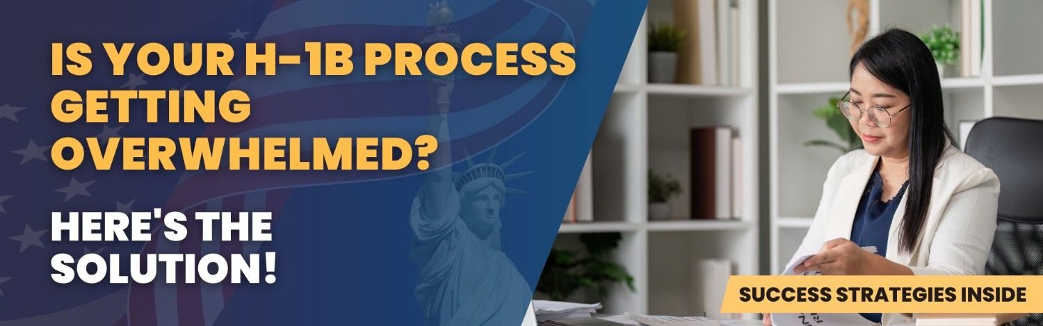 Immigration attorney handling H-1B case initiation and client onboarding with success strategies displayed on the desk.