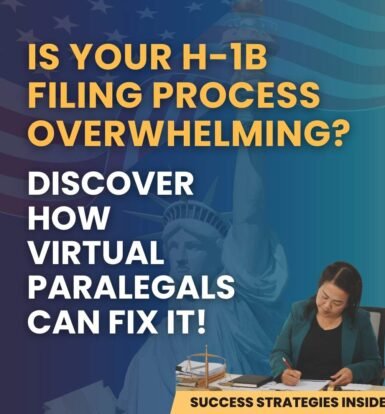 Asian female lawyer working on H-1B filings with virtual paralegals, enhancing efficiency in legal processes.