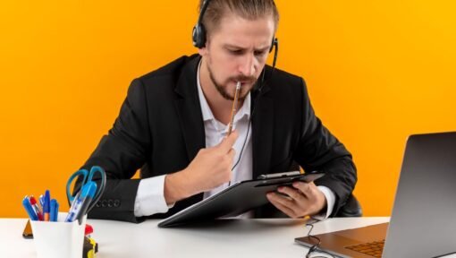 A virtual paralegal reviewing H-1B Public Access File (PAF) documents while wearing a headset, ensuring employer compliance.