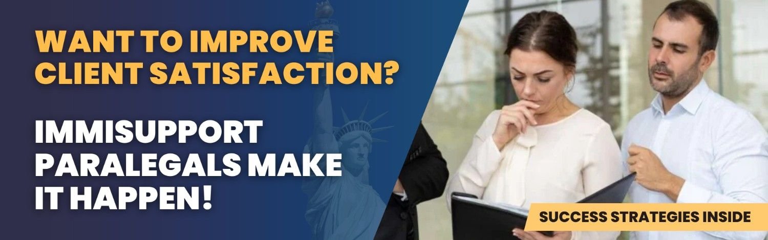 Immigration law firm outsourcing paralegals from ImmiSupport helping improve client satisfaction in a professional setting.