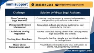 Immigration Litigation Support Services - How a Virtual Legal Assistant Helps Law Firms with Legal Research, Evidence Management, and Hearing Preparation.