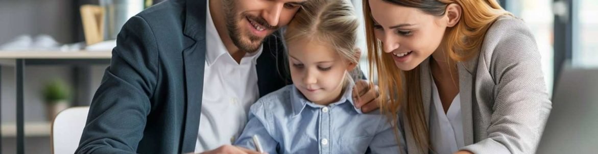Happy family completing immigration paperwork with professional legal support, ensuring a smooth and stress-free reunification process.