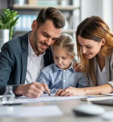 Happy family completing immigration paperwork with professional legal support, ensuring a smooth and stress-free reunification process.