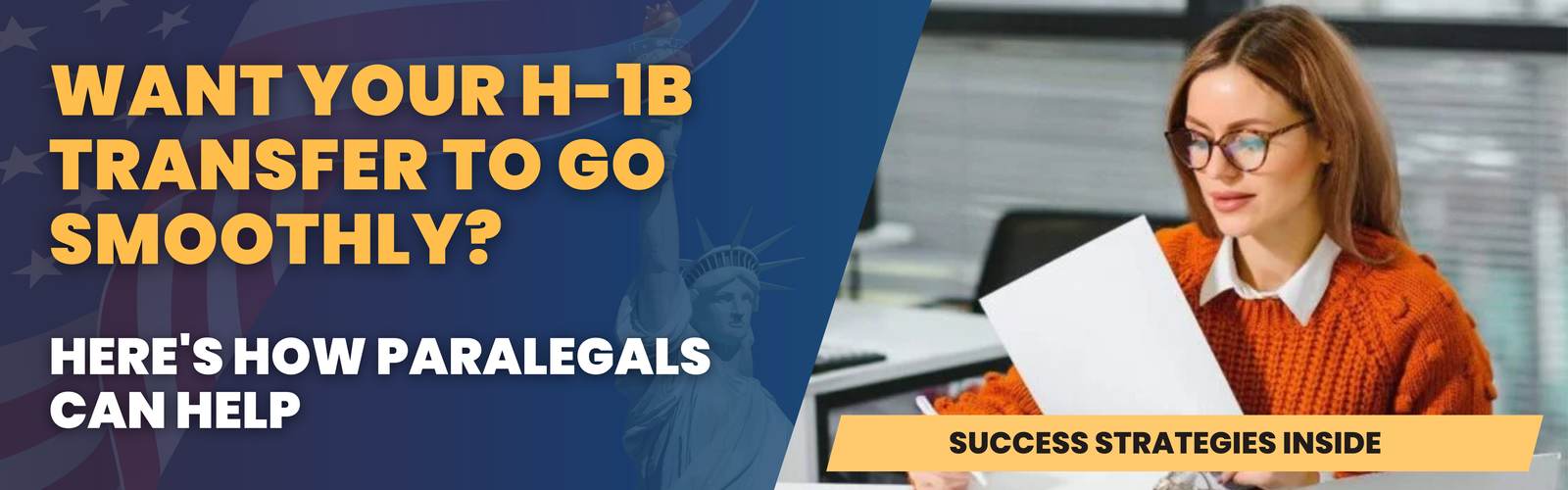 Immigration paralegal supporting H-1B visa transfer with detailed paperwork for a smooth process.