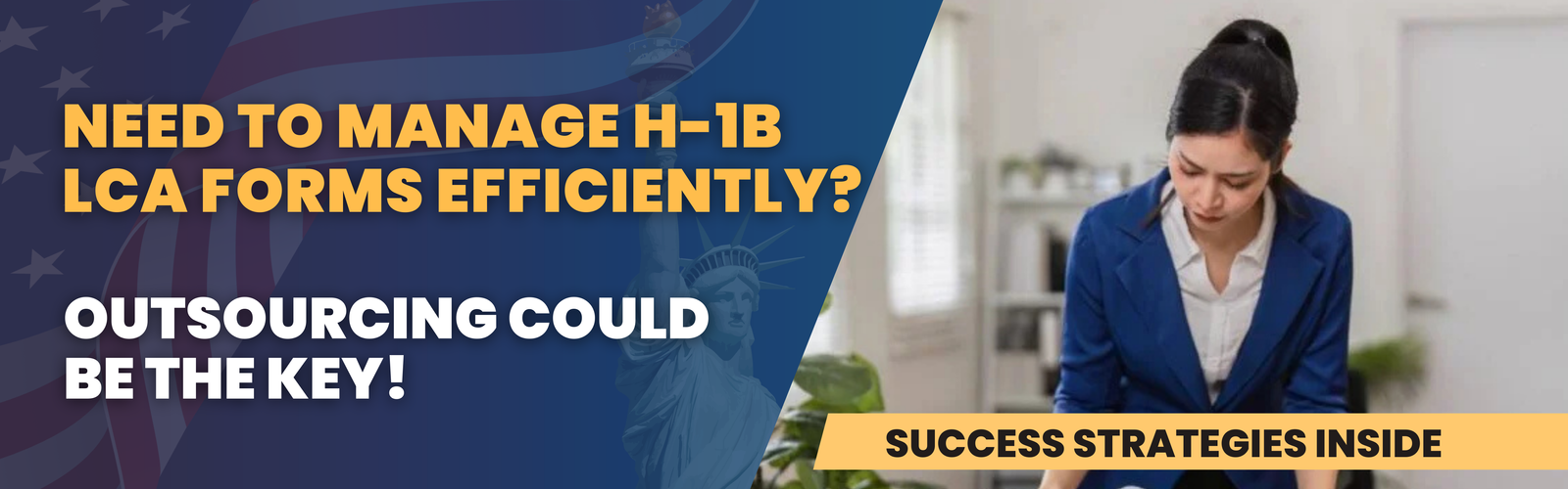 Need to manage H-1B LCA forms efficiently? Outsourcing could be the key. A professional reviewing H-1B LCA forms in a home office setting.