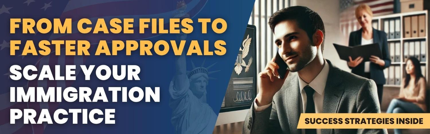 Immigration attorney in a modern office working with a virtual assistant to streamline case management for faster approvals.
