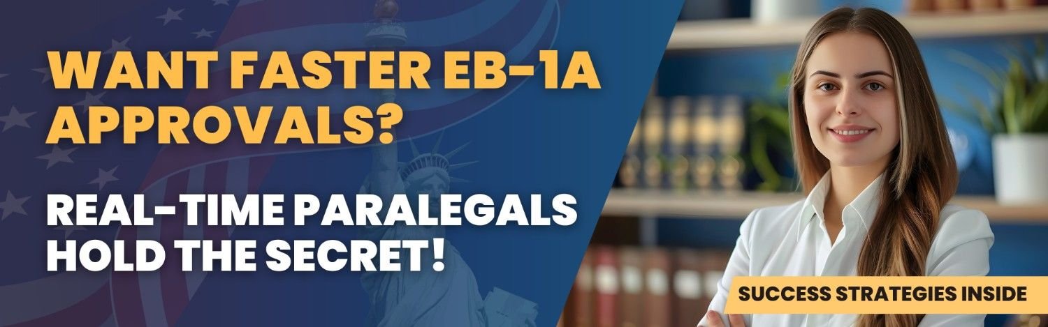 Immigration attorney smiling confidently with a background of bookshelves, symbolizing success in faster EB-1A approvals through real-time paralegal coordination.